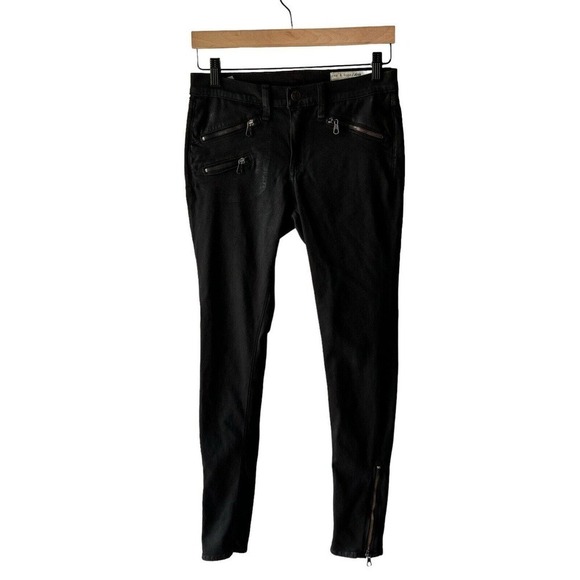 Rag & Bone Size 27 Black Waxed Zip Pockets Zip Ankle Skinny Jeans - Picture 1 of 9